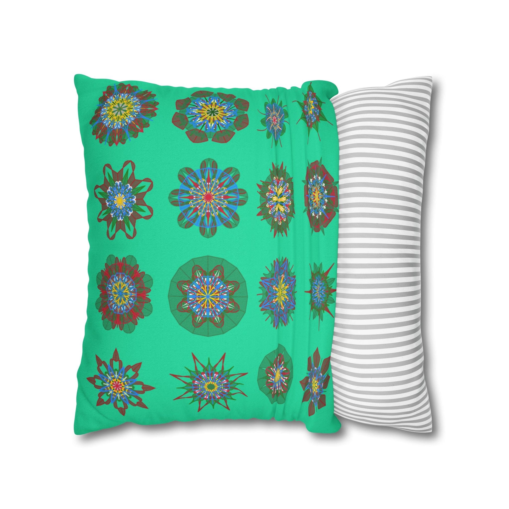 Christmas pillowcase for bed - Spun Polyester Square Pillowcase Mandala Art - Original Fine Art - Hand - drawn, Medium Aquamarine - Blululi