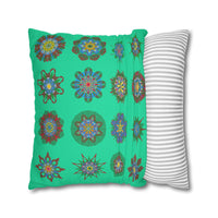 Christmas pillowcase for bed - Spun Polyester Square Pillowcase Mandala Art - Original Fine Art - Hand - drawn, Medium Aquamarine - Blululi