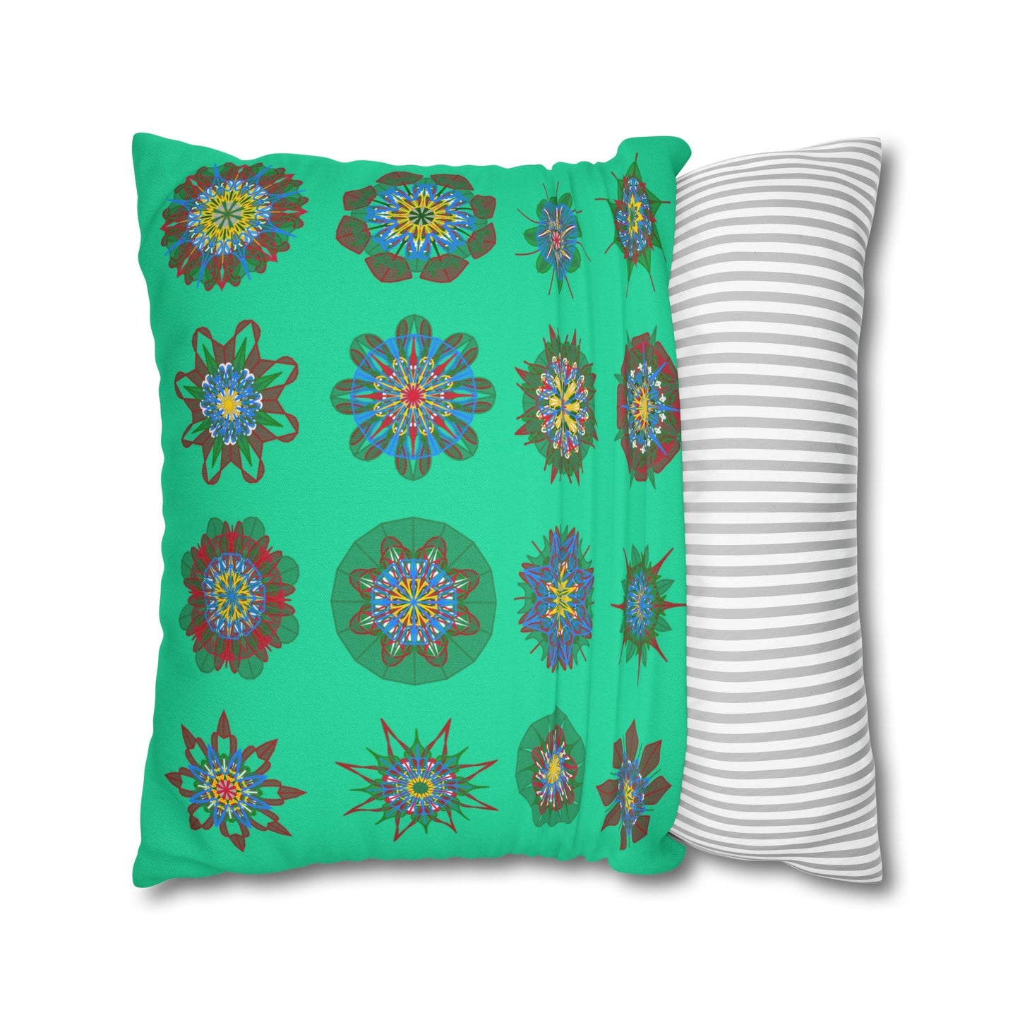 Christmas pillowcase for bed - Spun Polyester Square Pillowcase Mandala Art - Original Fine Art - Hand - drawn, Medium Aquamarine - Blululi