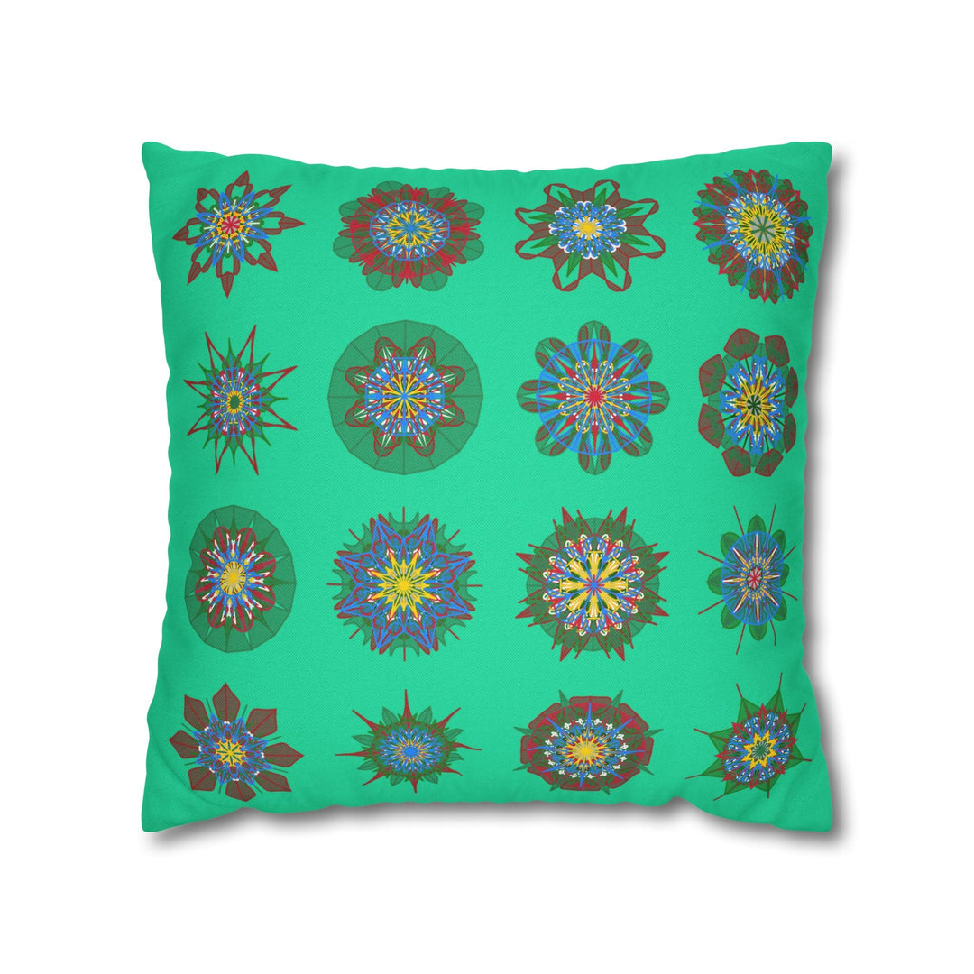 Christmas pillowcase for bed - Spun Polyester Square Pillowcase Mandala Art - Original Fine Art - Hand - drawn, Medium Aquamarine - Blululi