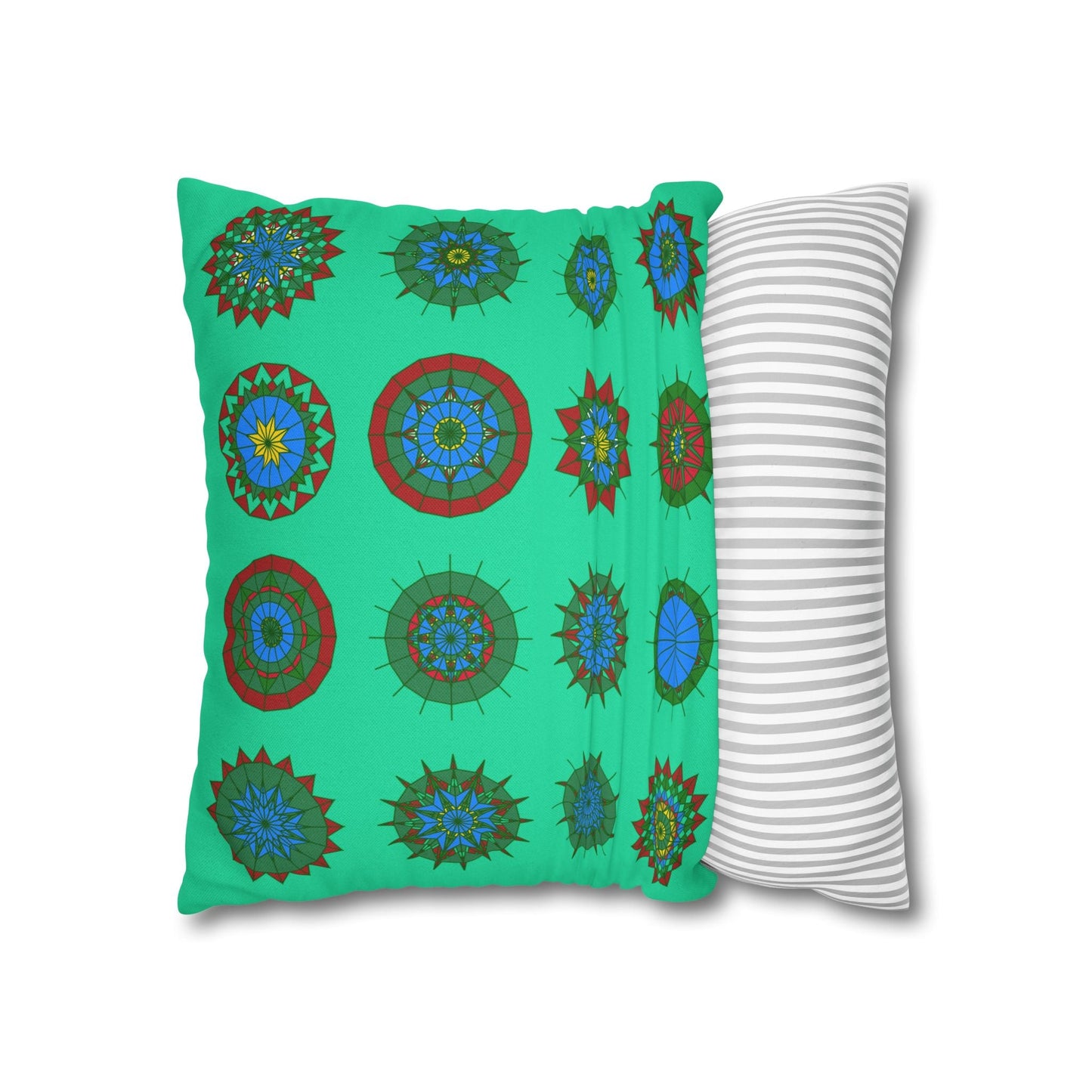 Christmas pillowcase for bed - Spun Polyester Square Pillowcase Mandala Art - Original Fine Art - Hand - drawn, Medium Aquamarine - Blululi