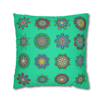 Christmas pillowcase for bed - Spun Polyester Square Pillowcase Mandala Art - Original Fine Art - Hand - drawn, Medium Aquamarine - Blululi