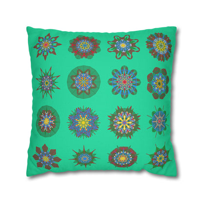 Christmas pillowcase for bed - Spun Polyester Square Pillowcase Mandala Art - Original Fine Art - Hand - drawn, Medium Aquamarine - Blululi