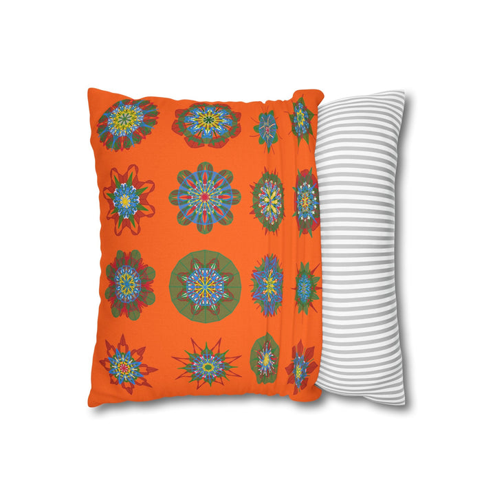 Christmas pillowcase for bed - Spun Polyester Square Pillowcase Mandala Art - Original Fine Art - Hand - drawn, Orange - Red - Blululi