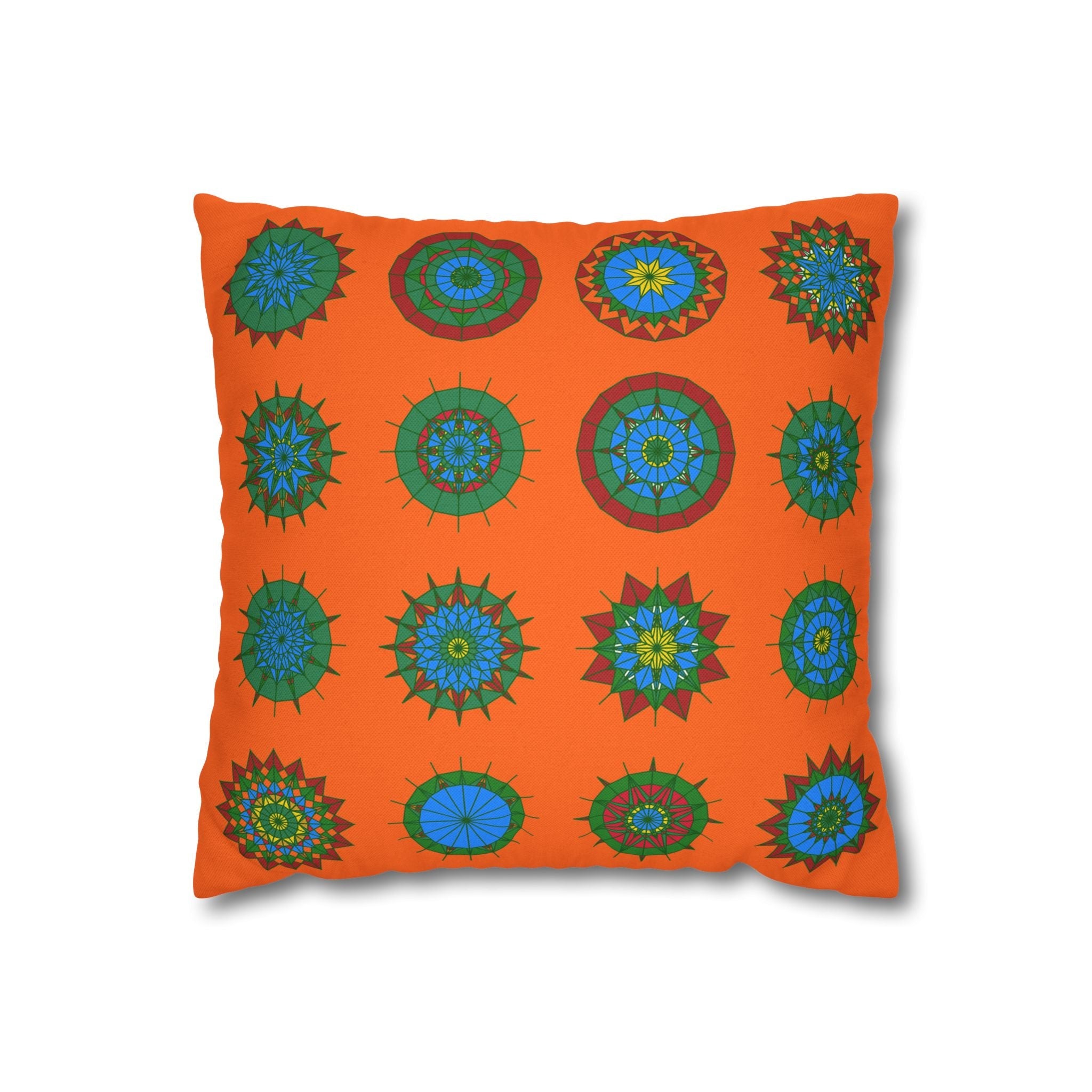 Christmas pillowcase for bed - Spun Polyester Square Pillowcase Mandala Art - Original Fine Art - Hand - drawn, Orange - Red - Blululi