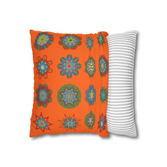 Christmas pillowcase for bed - Spun Polyester Square Pillowcase Mandala Art - Original Fine Art - Hand - drawn, Orange - Red - Blululi