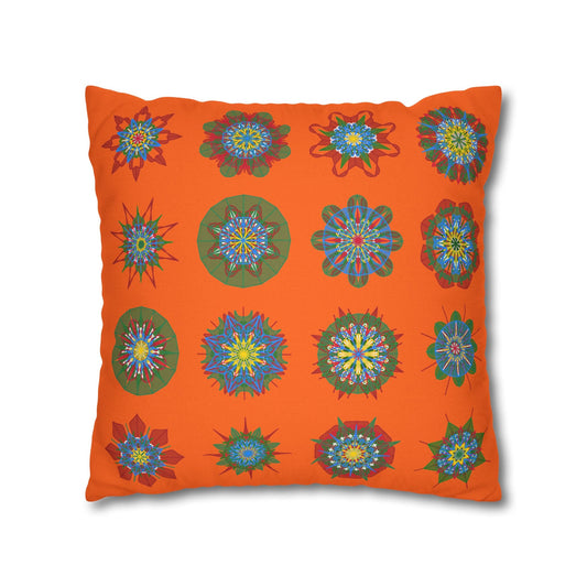 Christmas pillowcase for bed - Spun Polyester Square Pillowcase Mandala Art - Original Fine Art - Hand - drawn, Orange - Red - Blululi