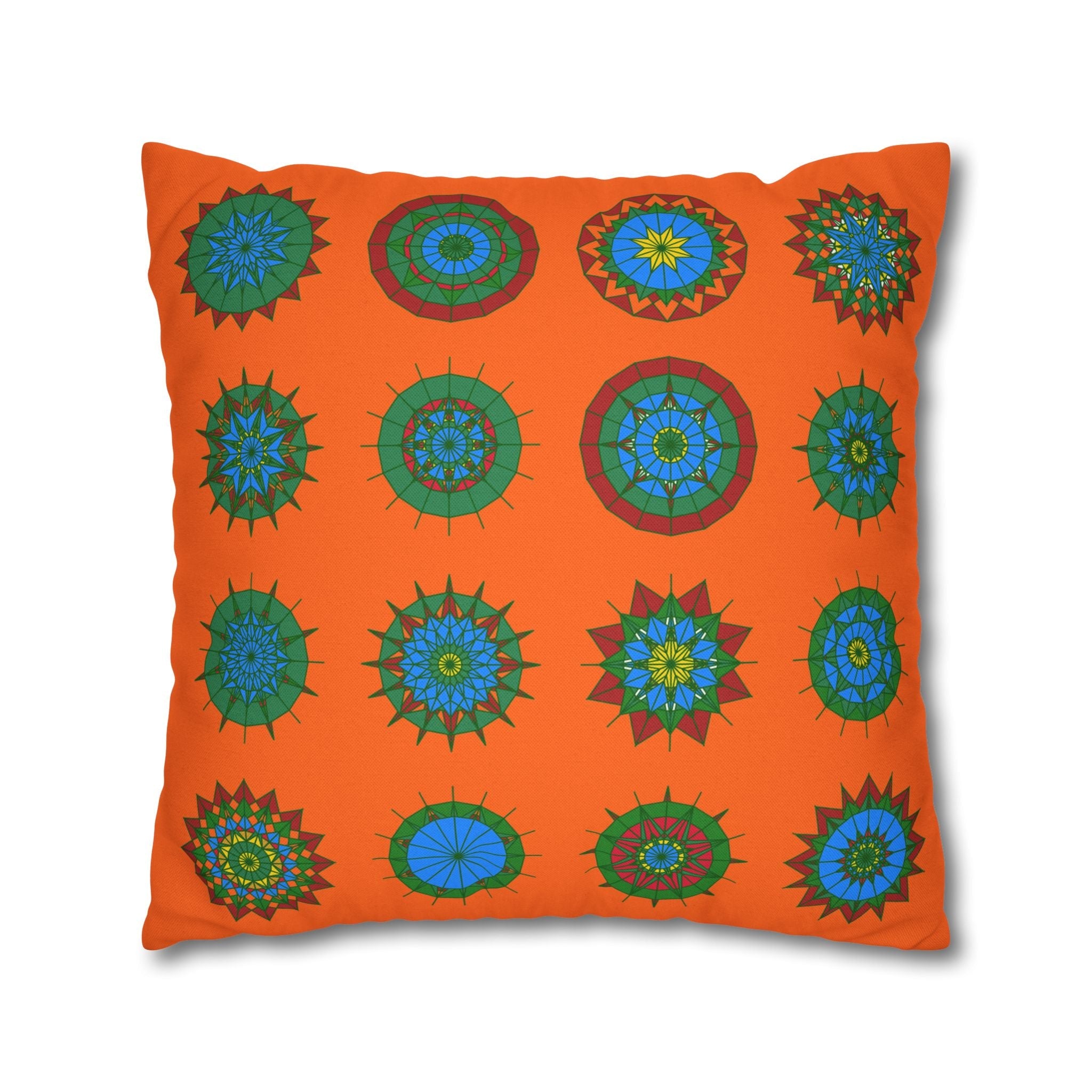 Christmas pillowcase for bed - Spun Polyester Square Pillowcase Mandala Art - Original Fine Art - Hand - drawn, Orange - Red - Blululi