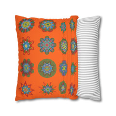 Christmas pillowcase for bed - Spun Polyester Square Pillowcase Mandala Art - Original Fine Art - Hand - drawn, Orange - Red - Blululi