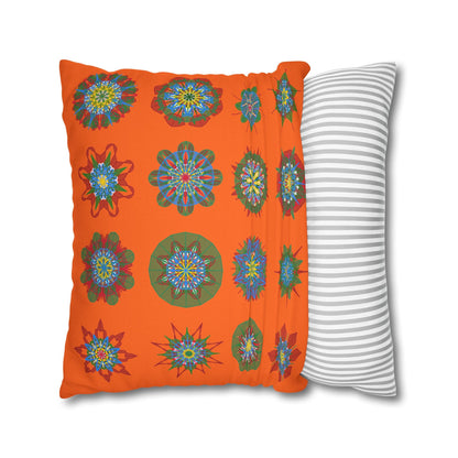 Christmas pillowcase for bed - Spun Polyester Square Pillowcase Mandala Art - Original Fine Art - Hand - drawn, Orange - Red - Blululi