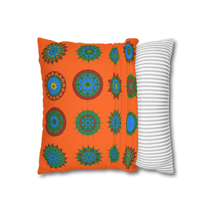 Christmas pillowcase for bed - Spun Polyester Square Pillowcase Mandala Art - Original Fine Art - Hand - drawn, Orange - Red - Blululi