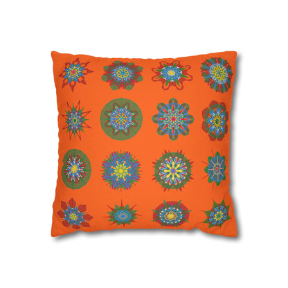 Christmas pillowcase for bed - Spun Polyester Square Pillowcase Mandala Art - Original Fine Art - Hand - drawn, Orange - Red - Blululi