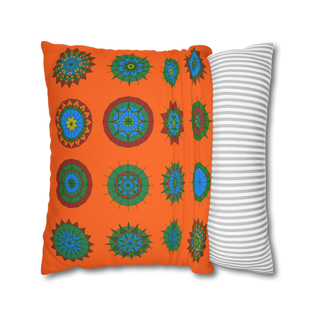 Christmas pillowcase for bed - Spun Polyester Square Pillowcase Mandala Art - Original Fine Art - Hand - drawn, Orange - Red - Blululi