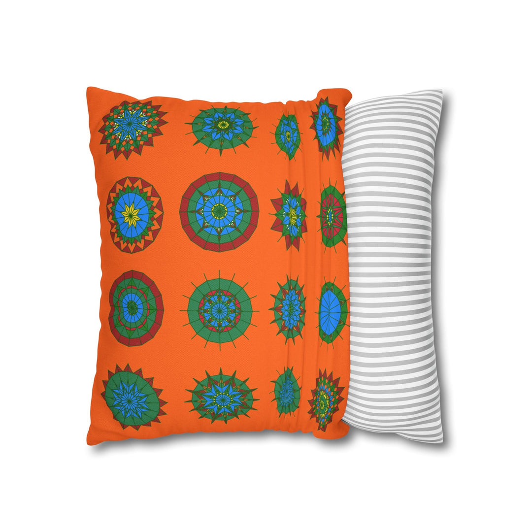 Christmas pillowcase for bed - Spun Polyester Square Pillowcase Mandala Art - Original Fine Art - Hand - drawn, Orange - Red - Blululi