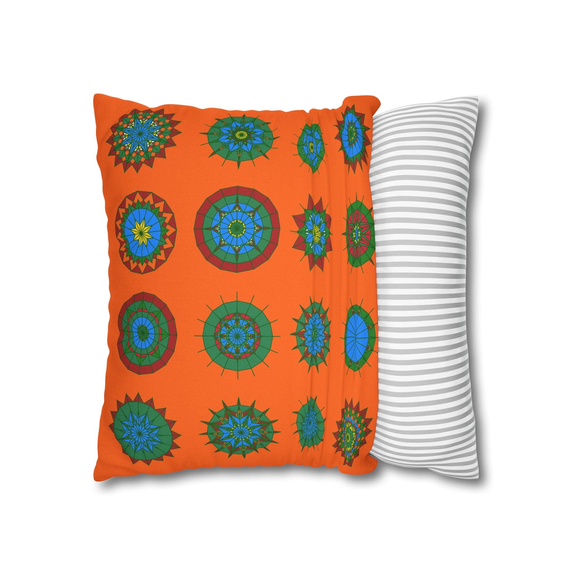 Christmas pillowcase for bed - Spun Polyester Square Pillowcase Mandala Art - Original Fine Art - Hand - drawn, Orange - Red - Blululi