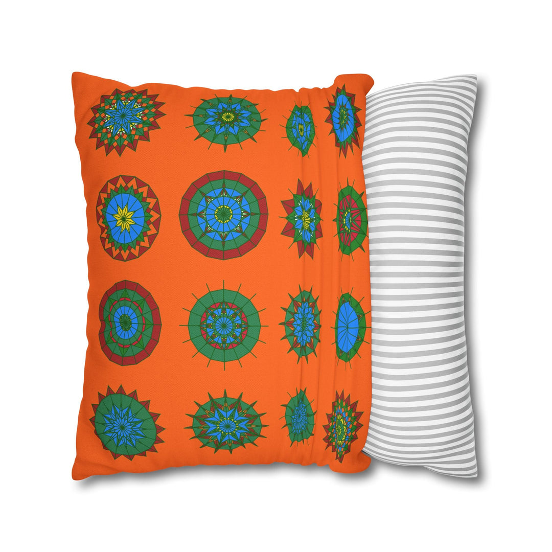 Christmas pillowcase for bed - Spun Polyester Square Pillowcase Mandala Art - Original Fine Art - Hand - drawn, Orange - Red - Blululi