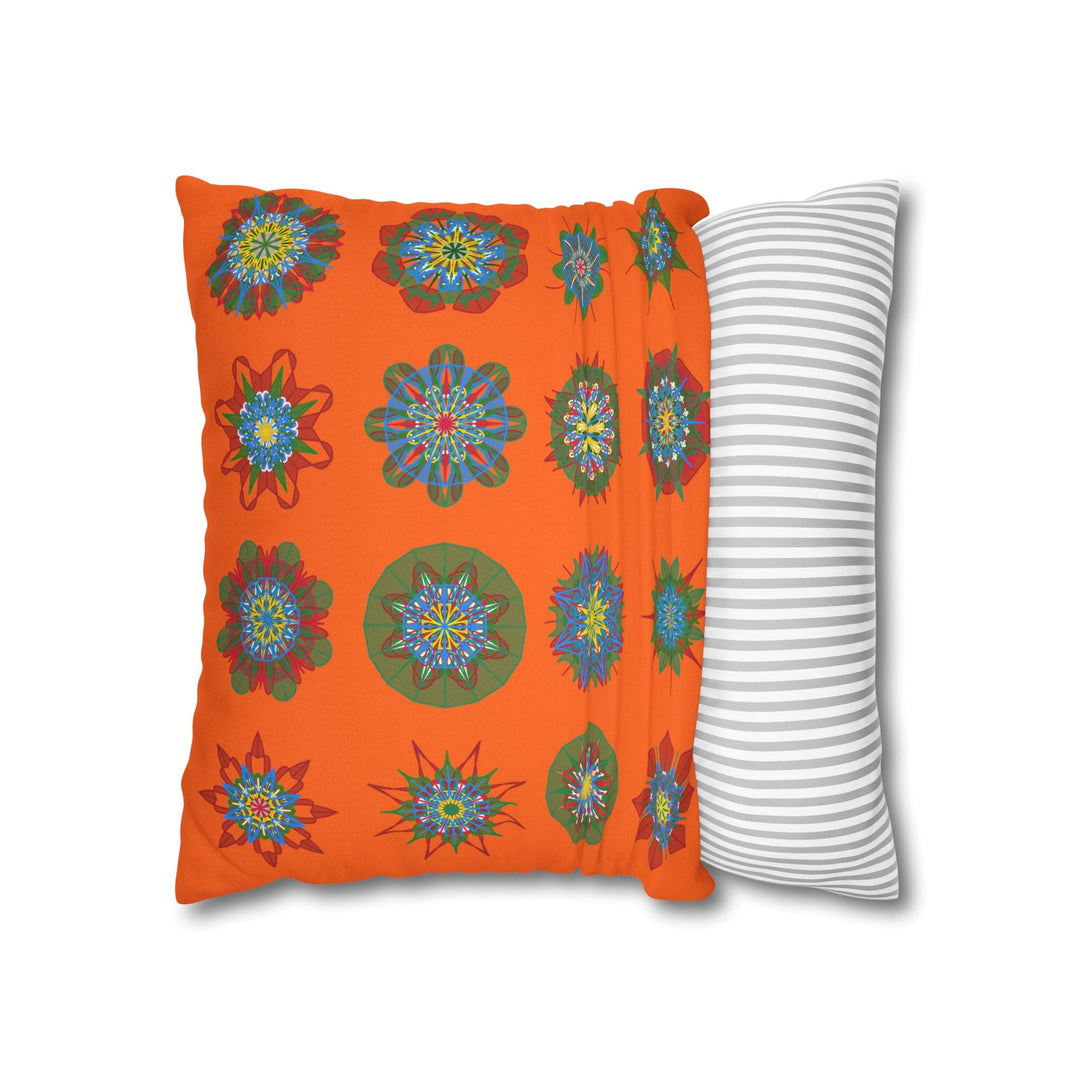 Christmas pillowcase for bed - Spun Polyester Square Pillowcase Mandala Art - Original Fine Art - Hand - drawn, Orange - Red - Blululi