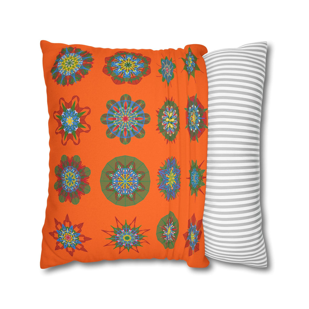 Christmas pillowcase for bed - Spun Polyester Square Pillowcase Mandala Art - Original Fine Art - Hand - drawn, Orange - Red - Blululi