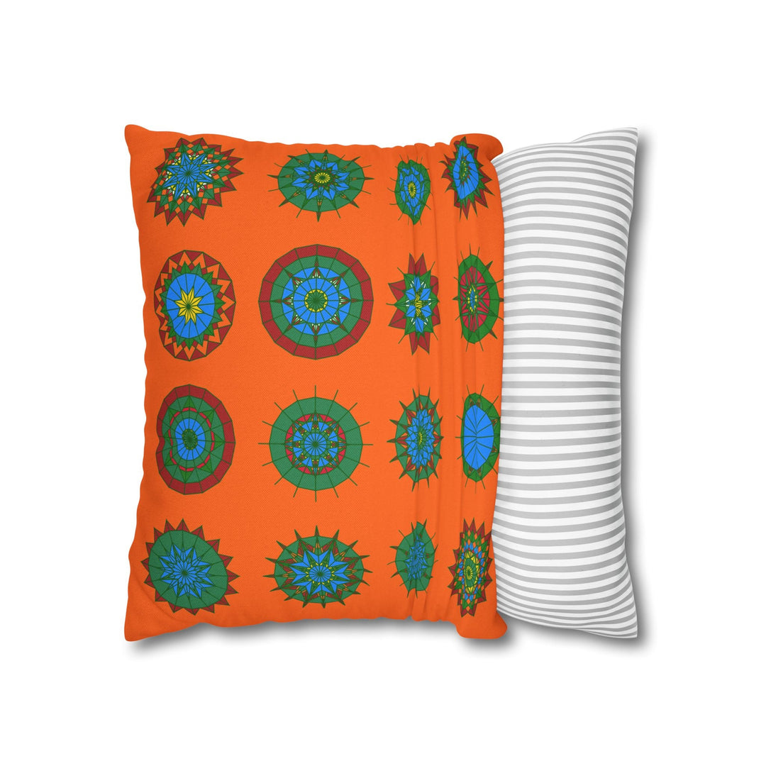 Christmas pillowcase for bed - Spun Polyester Square Pillowcase Mandala Art - Original Fine Art - Hand - drawn, Orange - Red - Blululi