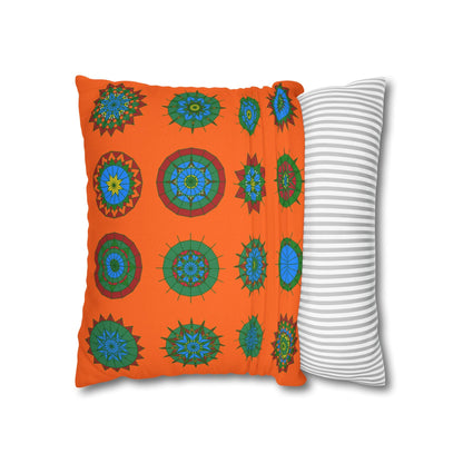 Christmas pillowcase for bed - Spun Polyester Square Pillowcase Mandala Art - Original Fine Art - Hand - drawn, Orange - Red - Blululi