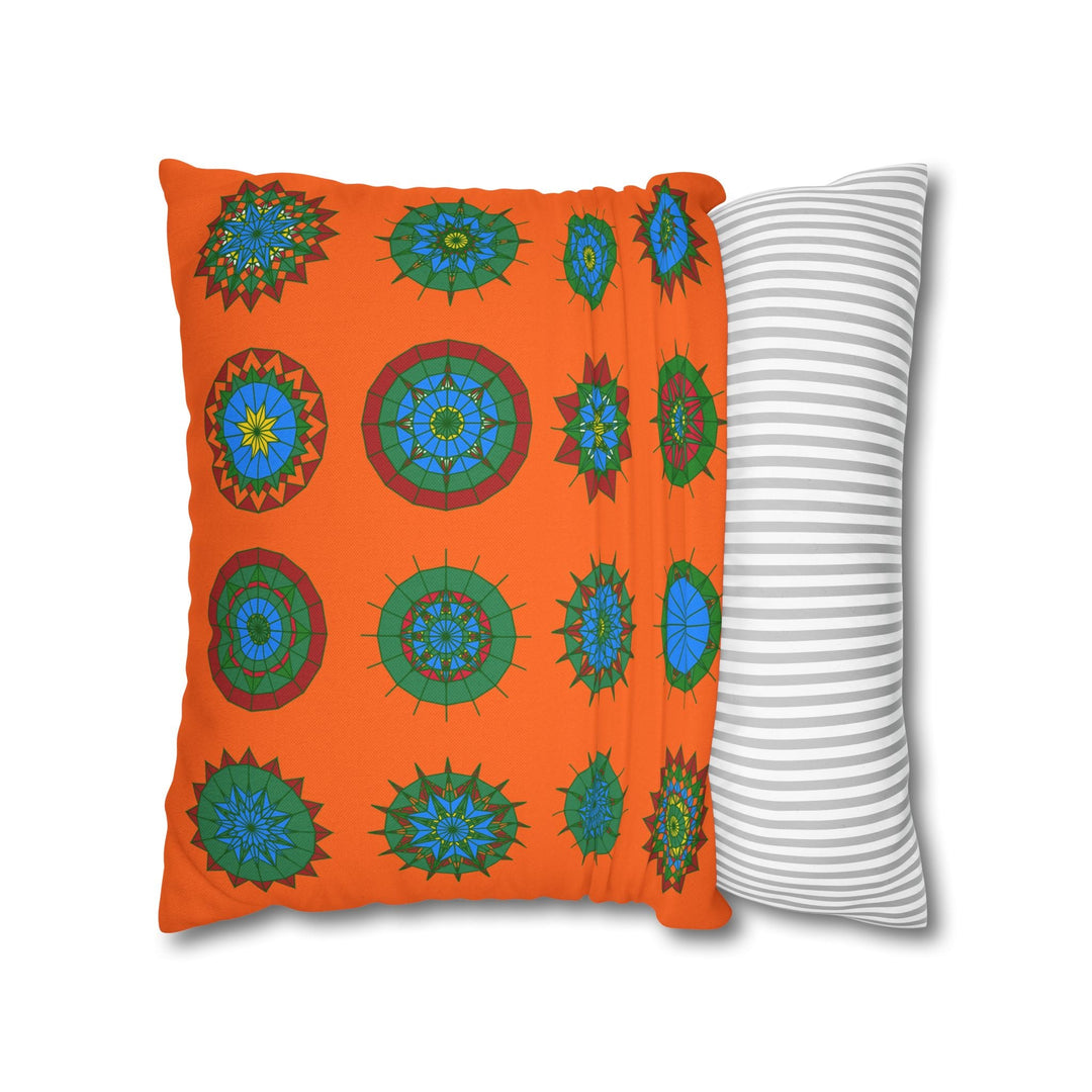 Christmas pillowcase for bed - Spun Polyester Square Pillowcase Mandala Art - Original Fine Art - Hand - drawn, Orange - Red - Blululi