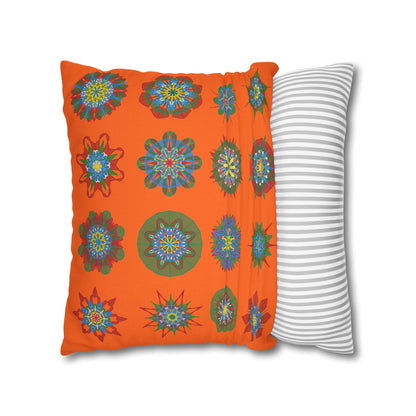 Christmas pillowcase for bed - Spun Polyester Square Pillowcase Mandala Art - Original Fine Art - Hand - drawn, Orange - Red - Blululi