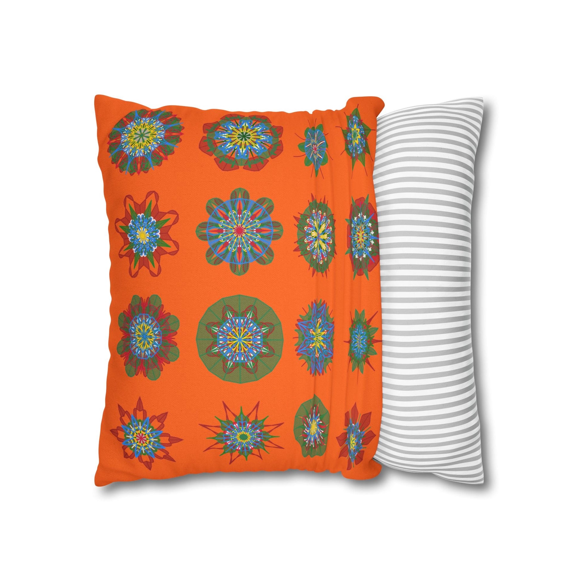 Christmas pillowcase for bed - Spun Polyester Square Pillowcase Mandala Art - Original Fine Art - Hand - drawn, Orange - Red - Blululi