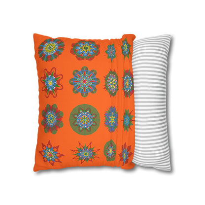 Christmas pillowcase for bed - Spun Polyester Square Pillowcase Mandala Art - Original Fine Art - Hand - drawn, Orange - Red - Blululi