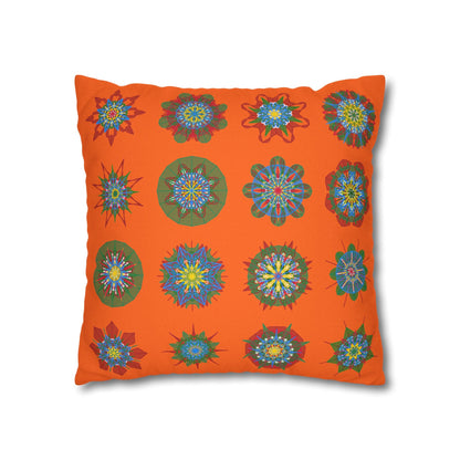 Christmas pillowcase for bed - Spun Polyester Square Pillowcase Mandala Art - Original Fine Art - Hand - drawn, Orange - Red - Blululi