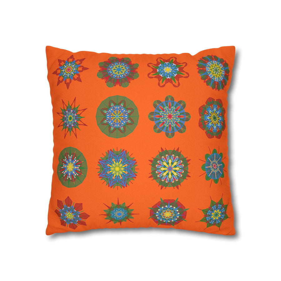 Christmas pillowcase for bed - Spun Polyester Square Pillowcase Mandala Art - Original Fine Art - Hand - drawn, Orange - Red - Blululi