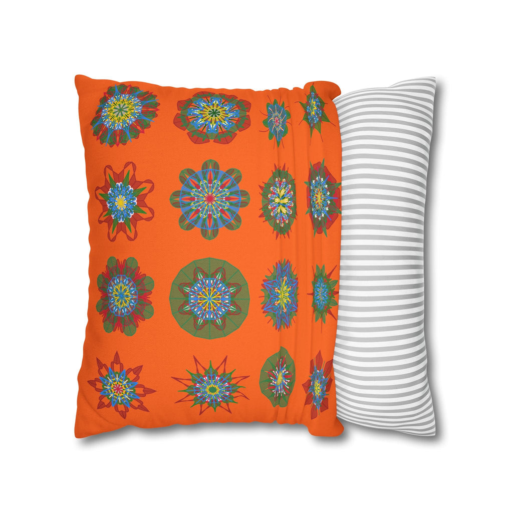 Christmas pillowcase for bed - Spun Polyester Square Pillowcase Mandala Art - Original Fine Art - Hand - drawn, Orange - Red - Blululi