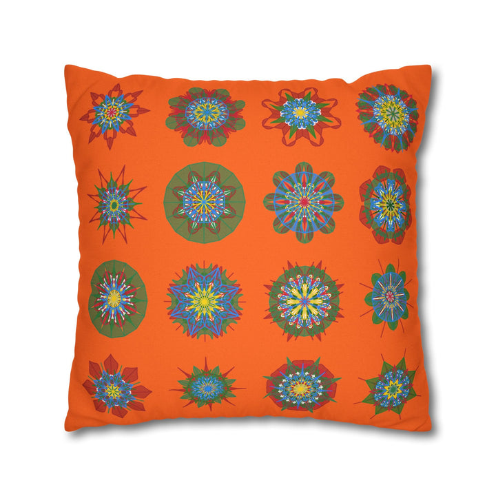 Christmas pillowcase for bed - Spun Polyester Square Pillowcase Mandala Art - Original Fine Art - Hand - drawn, Orange - Red - Blululi