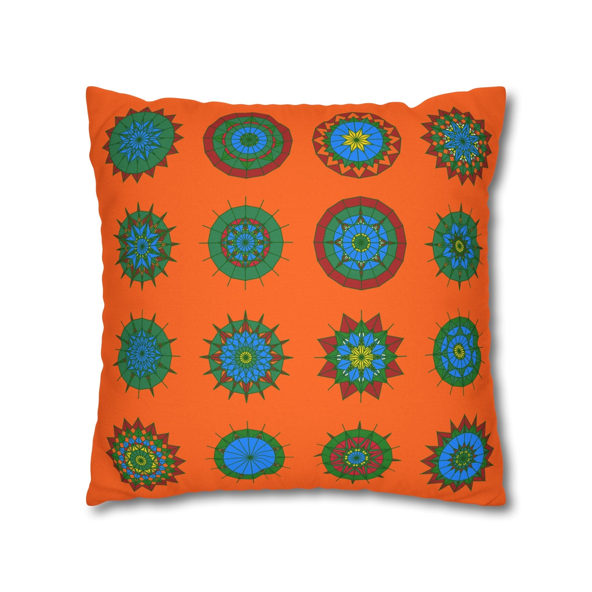 Christmas pillowcase for bed - Spun Polyester Square Pillowcase Mandala Art - Original Fine Art - Hand - drawn, Orange - Red - Blululi