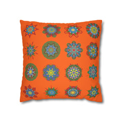 Christmas pillowcase for bed - Spun Polyester Square Pillowcase Mandala Art - Original Fine Art - Hand - drawn, Orange - Red - Blululi