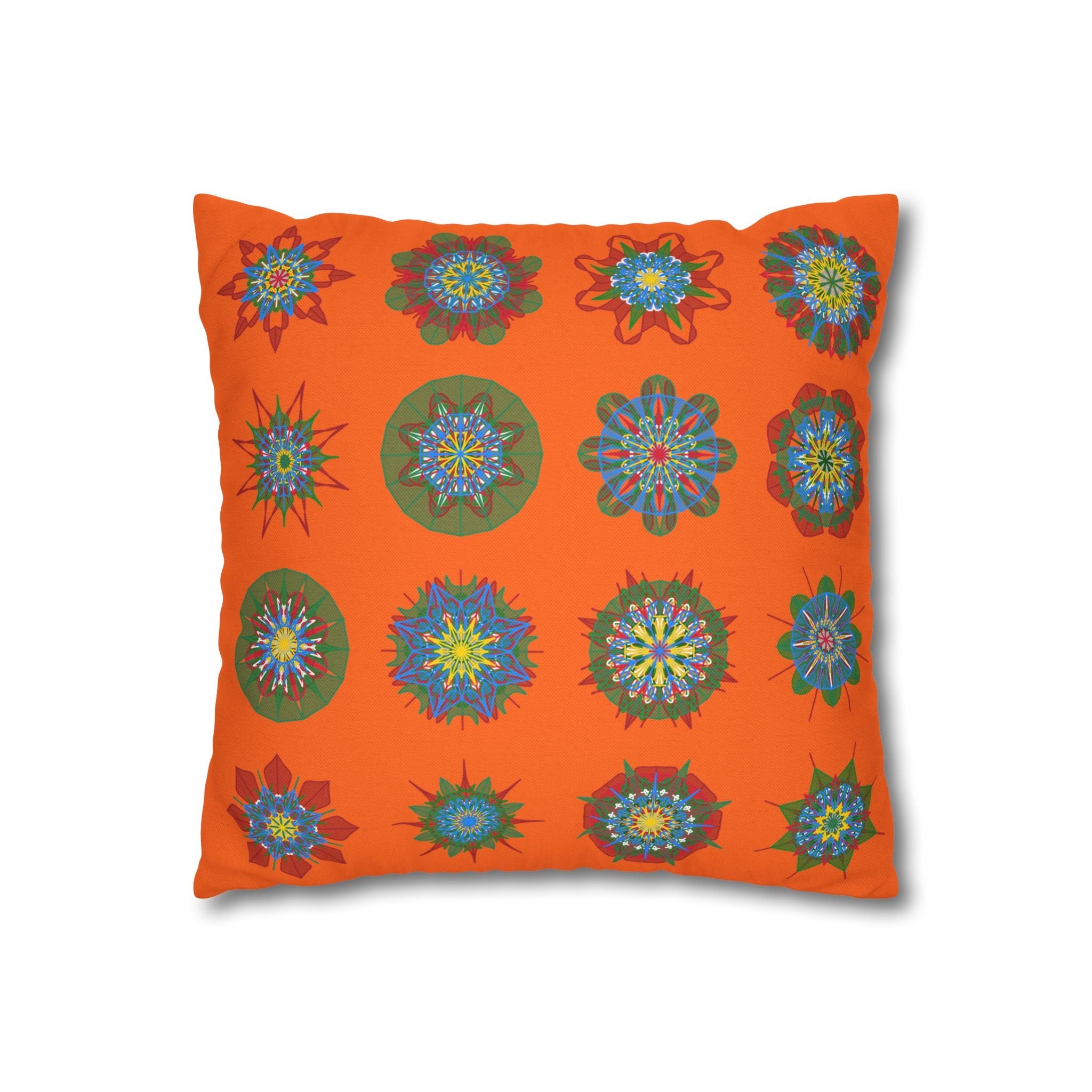 Christmas pillowcase for bed - Spun Polyester Square Pillowcase Mandala Art - Original Fine Art - Hand - drawn, Orange - Red - Blululi