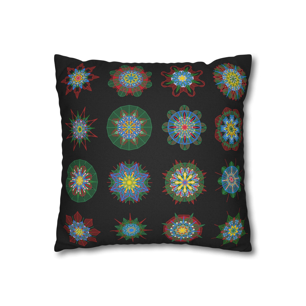 Christmas pillowcase for bed - Spun Polyester Square Pillowcase Mandala Art - Original Fine Art - Hand - drawn, Rich Black - Blululi