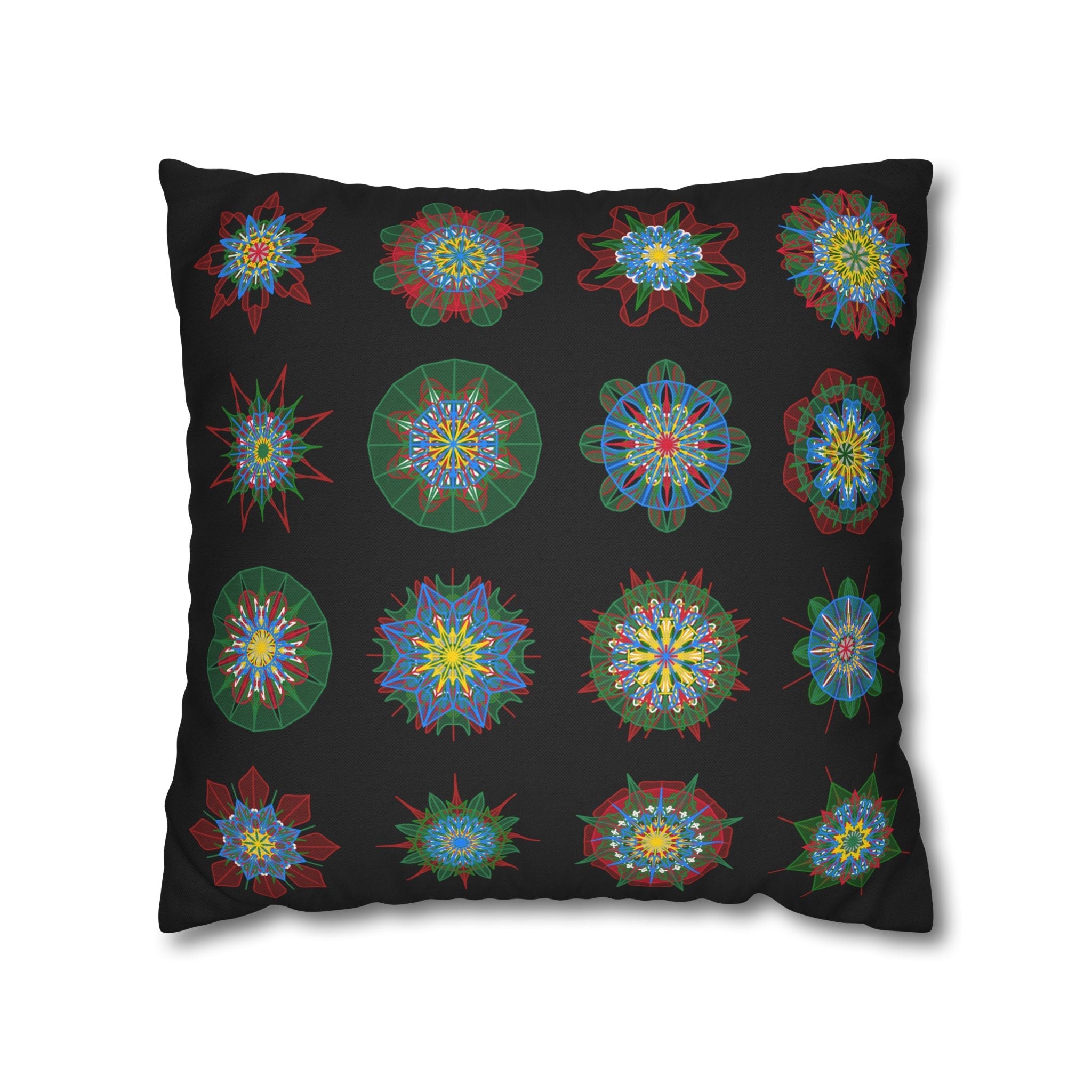 Christmas pillowcase for bed - Spun Polyester Square Pillowcase Mandala Art - Original Fine Art - Hand - drawn, Rich Black - Blululi