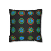 Christmas pillowcase for bed - Spun Polyester Square Pillowcase Mandala Art - Original Fine Art - Hand - drawn, Rich Black - Blululi