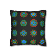 Christmas pillowcase for bed - Spun Polyester Square Pillowcase Mandala Art - Original Fine Art - Hand - drawn, Rich Black - Blululi