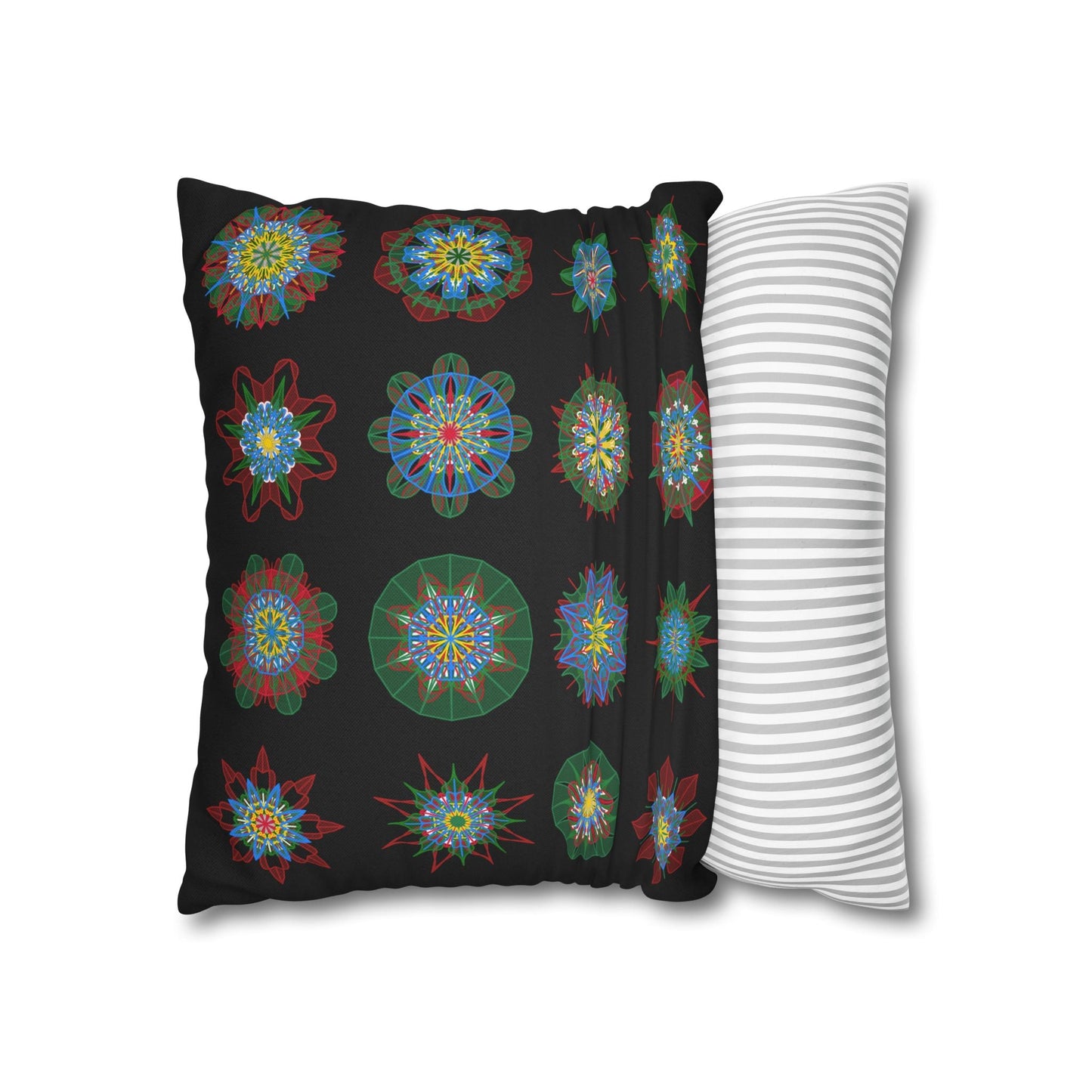 Christmas pillowcase for bed - Spun Polyester Square Pillowcase Mandala Art - Original Fine Art - Hand - drawn, Rich Black - Blululi