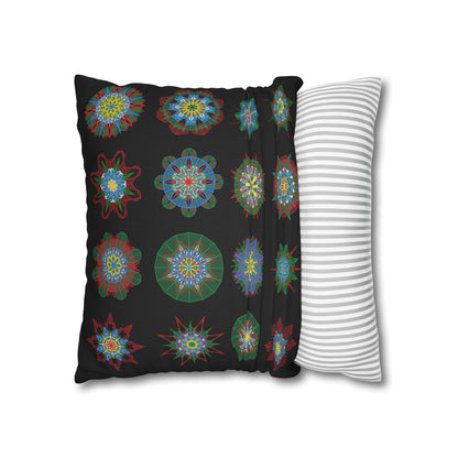 Christmas pillowcase for bed - Spun Polyester Square Pillowcase Mandala Art - Original Fine Art - Hand - drawn, Rich Black - Blululi