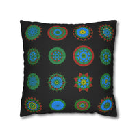 Christmas pillowcase for bed - Spun Polyester Square Pillowcase Mandala Art - Original Fine Art - Hand - drawn, Rich Black - Blululi