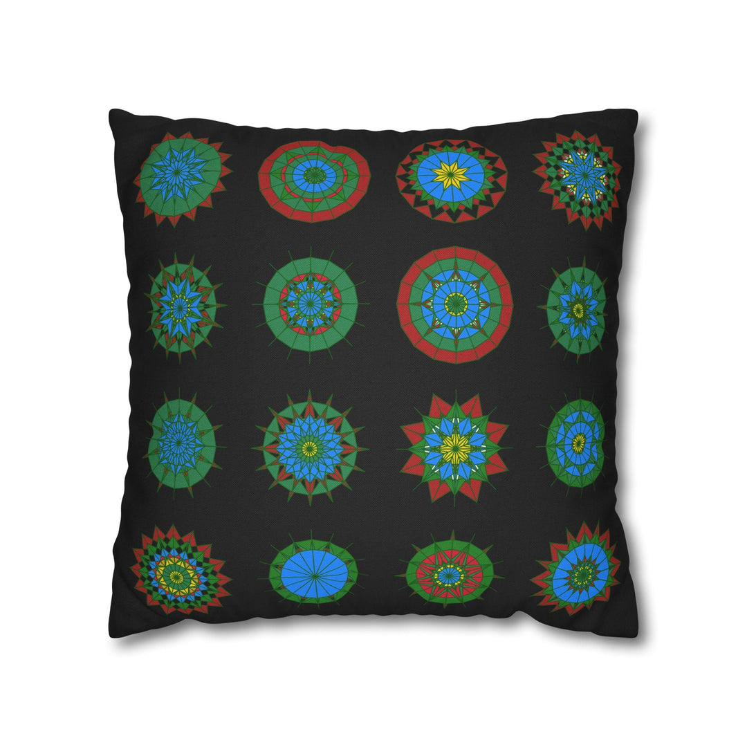 Christmas pillowcase for bed - Spun Polyester Square Pillowcase Mandala Art - Original Fine Art - Hand - drawn, Rich Black - Blululi