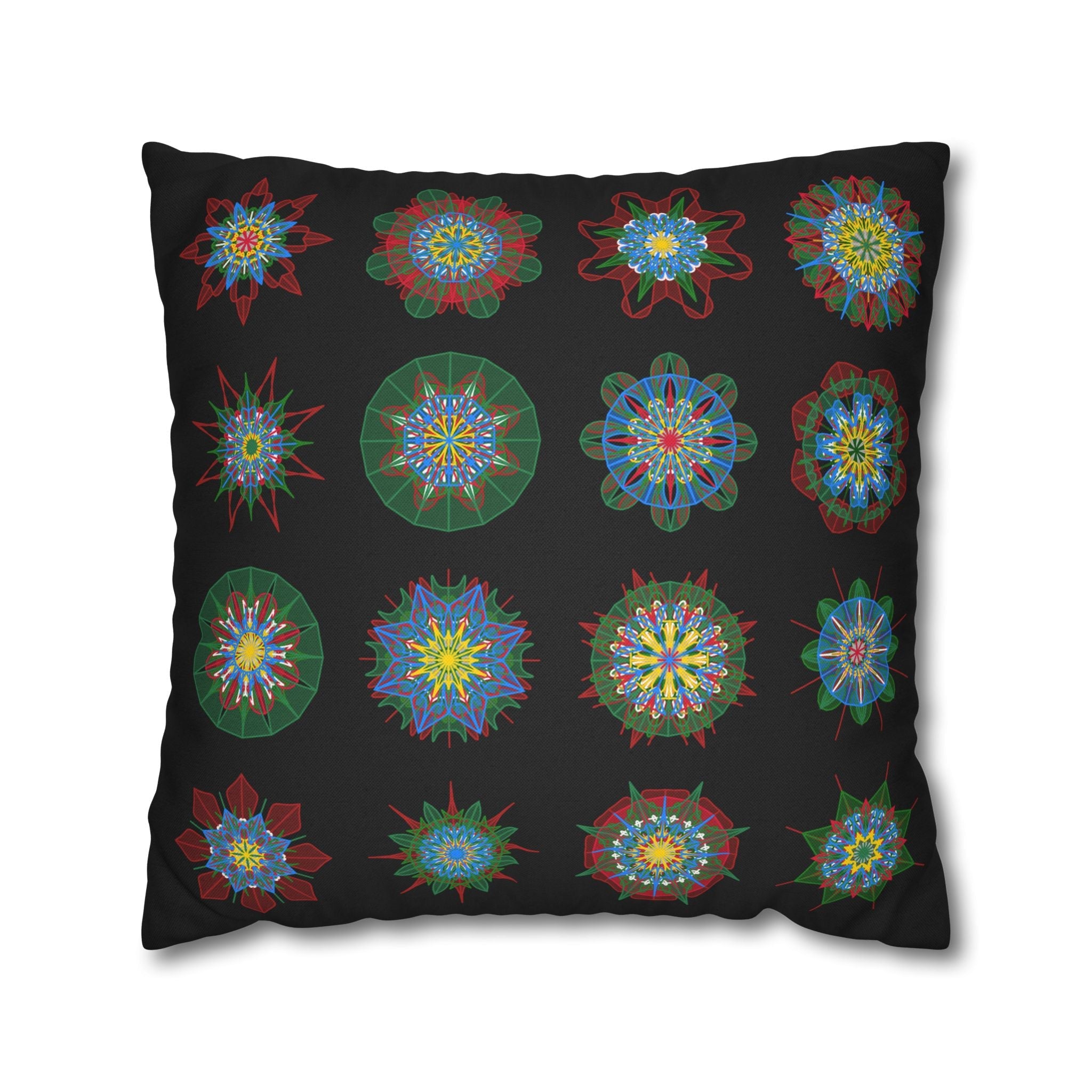 Christmas pillowcase for bed - Spun Polyester Square Pillowcase Mandala Art - Original Fine Art - Hand - drawn, Rich Black - Blululi