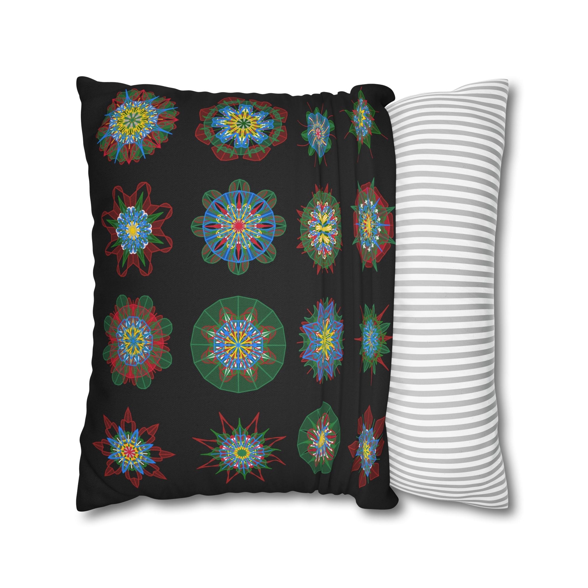 Christmas pillowcase for bed - Spun Polyester Square Pillowcase Mandala Art - Original Fine Art - Hand - drawn, Rich Black - Blululi