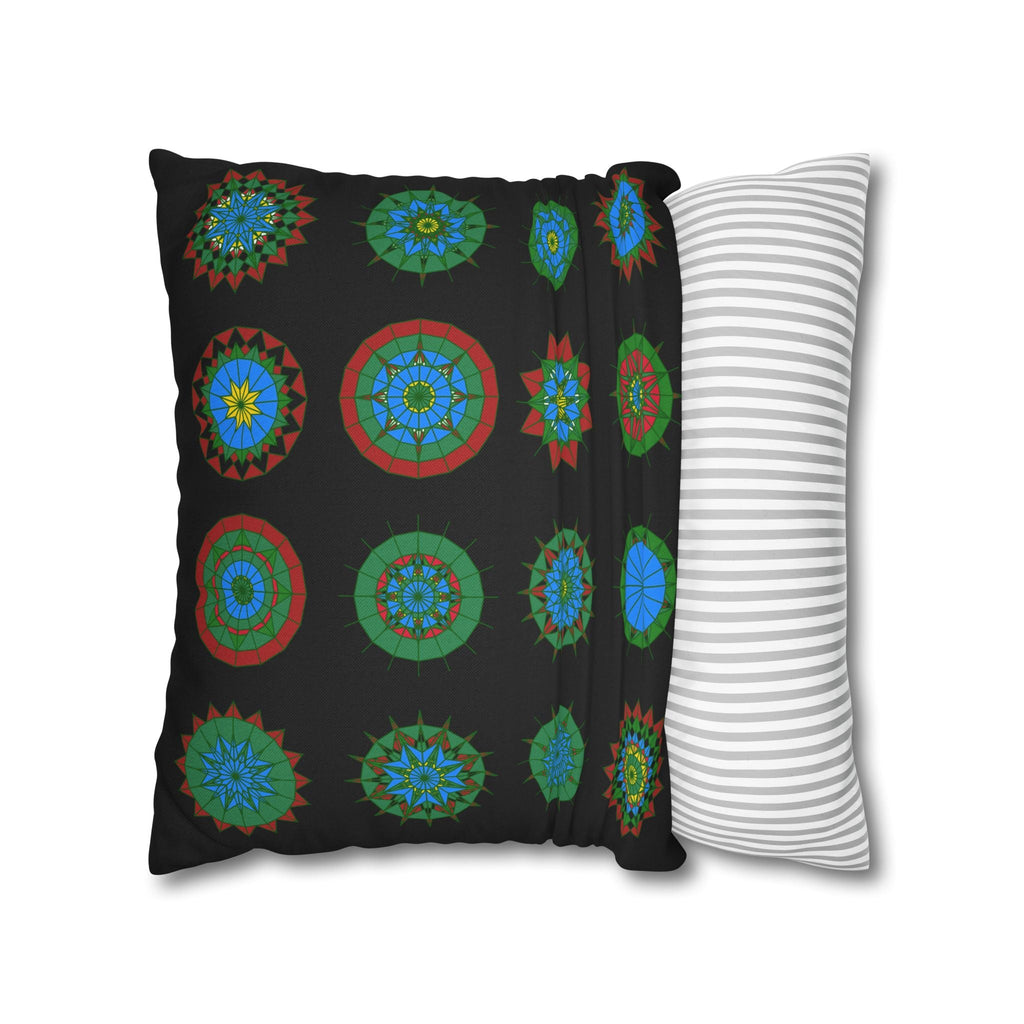 Christmas pillowcase for bed - Spun Polyester Square Pillowcase Mandala Art - Original Fine Art - Hand - drawn, Rich Black - Blululi