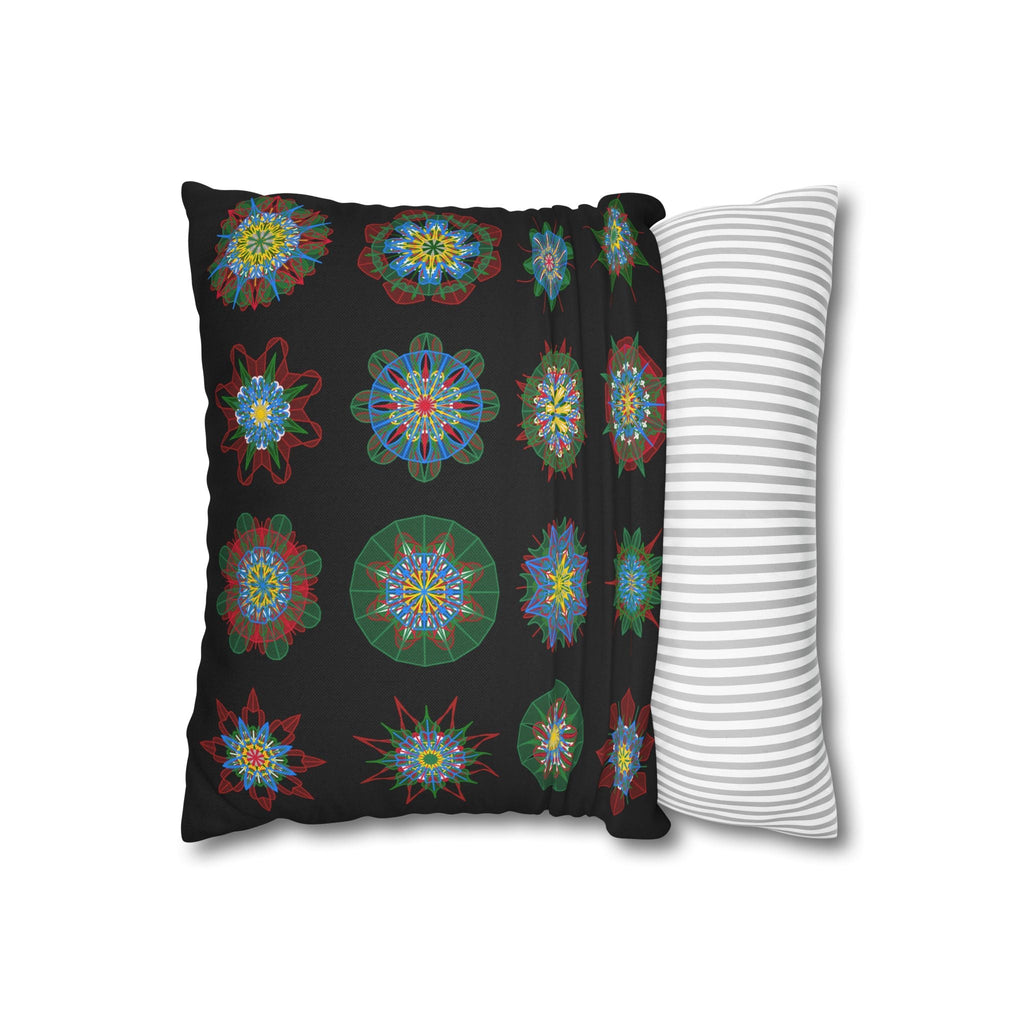 Christmas pillowcase for bed - Spun Polyester Square Pillowcase Mandala Art - Original Fine Art - Hand - drawn, Rich Black - Blululi