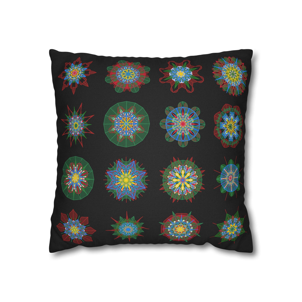 Christmas pillowcase for bed - Spun Polyester Square Pillowcase Mandala Art - Original Fine Art - Hand - drawn, Rich Black - Blululi