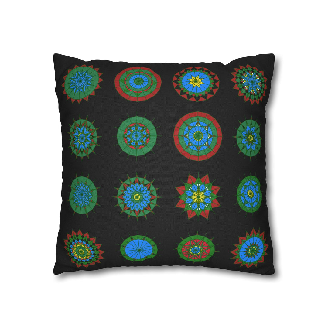 Christmas pillowcase for bed - Spun Polyester Square Pillowcase Mandala Art - Original Fine Art - Hand - drawn, Rich Black - Blululi