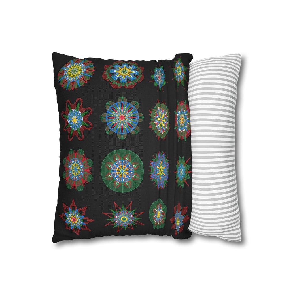 Christmas pillowcase for bed - Spun Polyester Square Pillowcase Mandala Art - Original Fine Art - Hand - drawn, Rich Black - Blululi